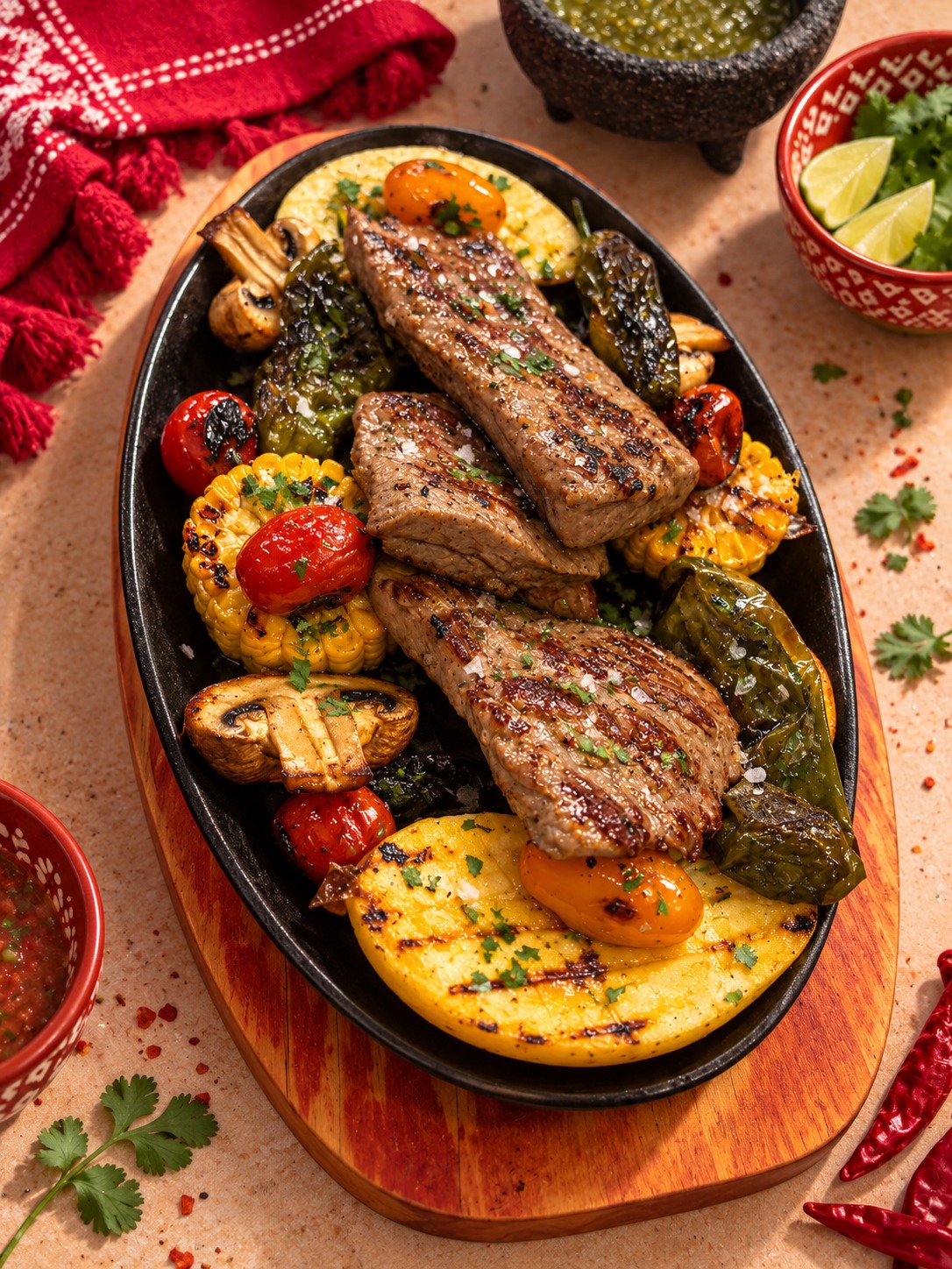 Fajitas de carne a la plancha con verduras