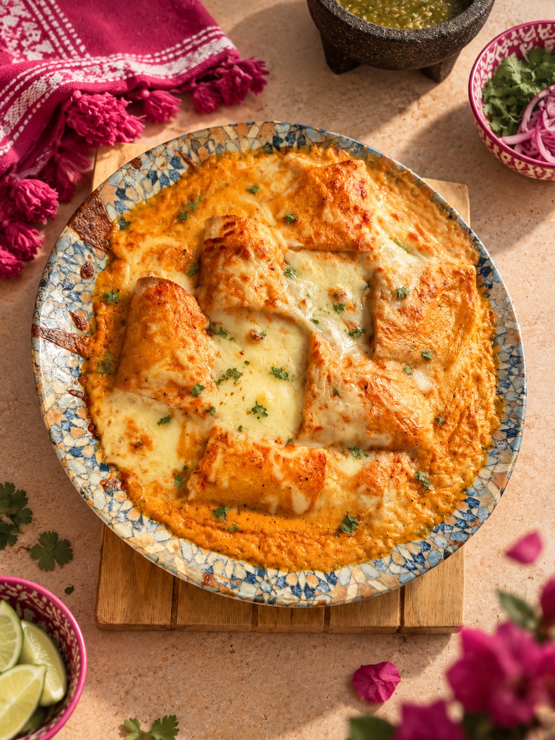 Enchiladas gratinadas recién horneadas