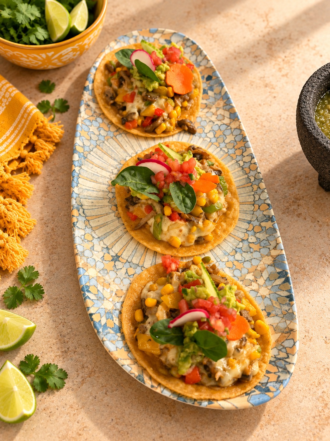 Tostadas con guacamole y hierbas frescas