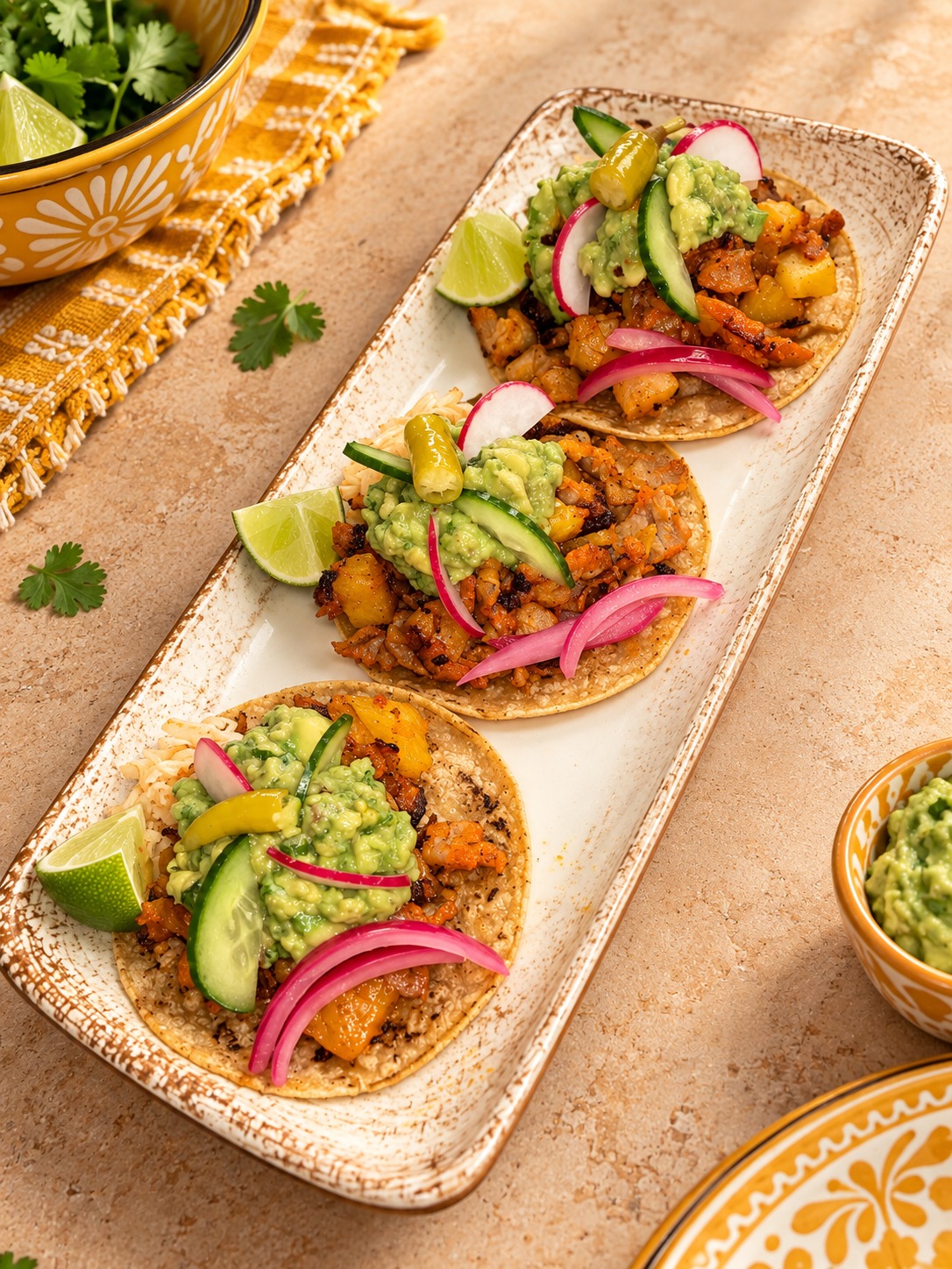 Tostadas crujientes con cebolla morada y aguacate
