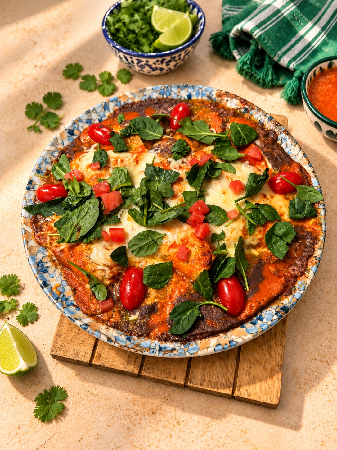 Enchiladas gratinadas con tomate y cilantro