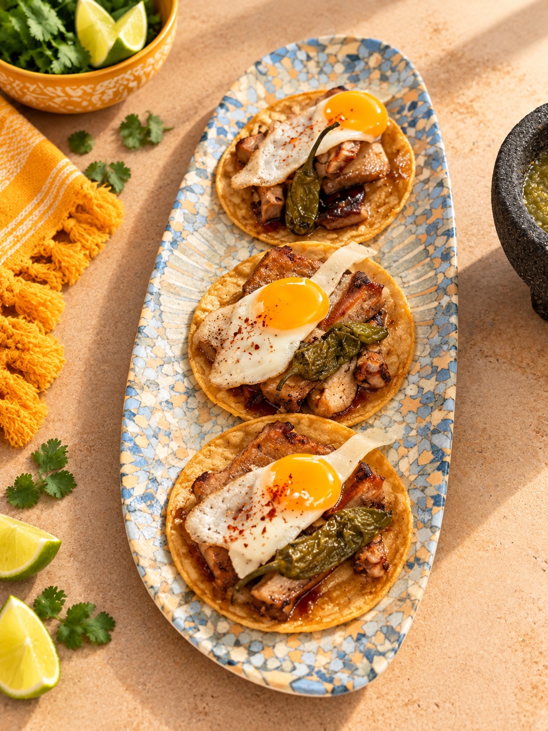 Tacos con huevo frito