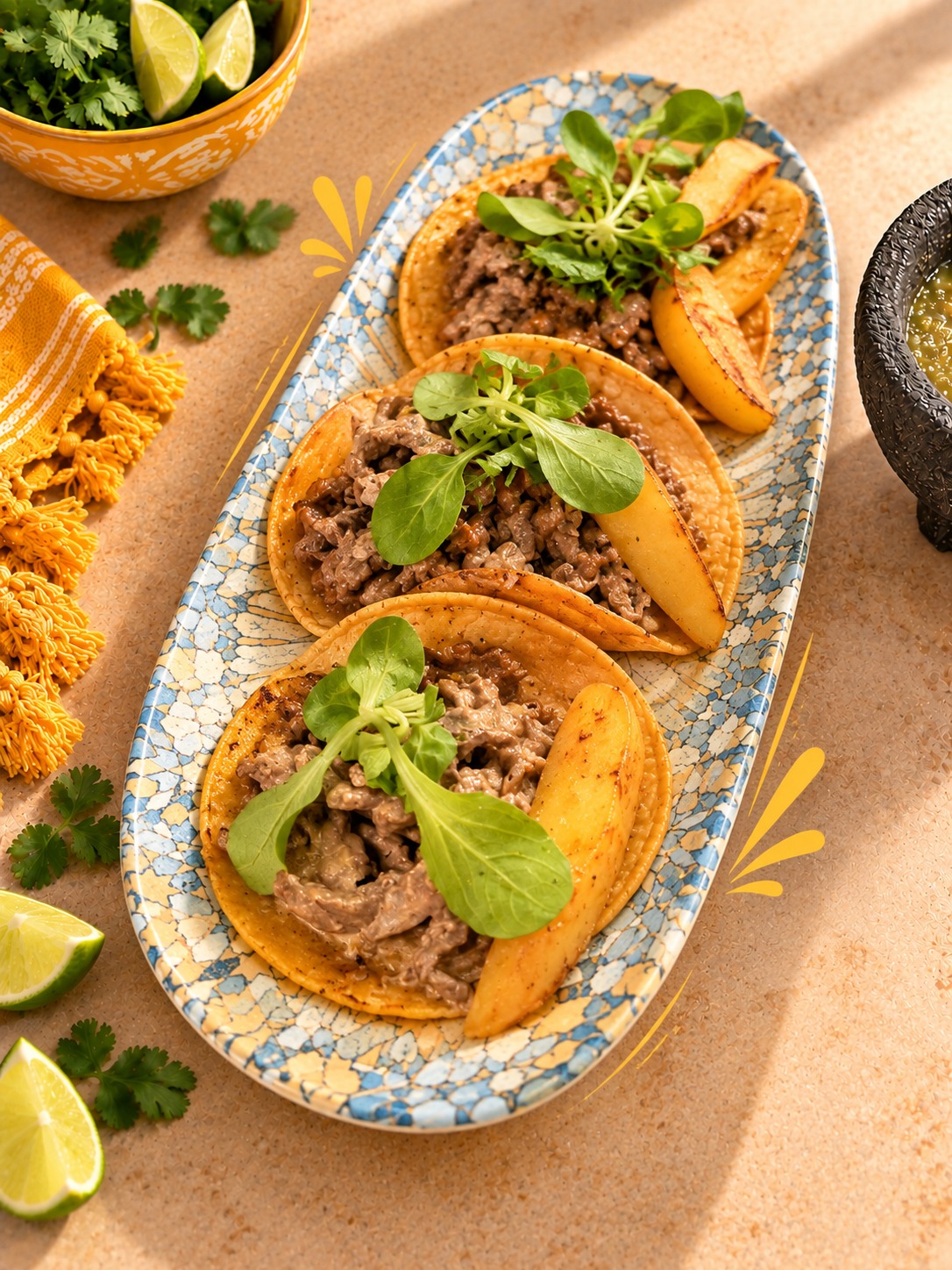 Tacos de carne con hierbas frescas