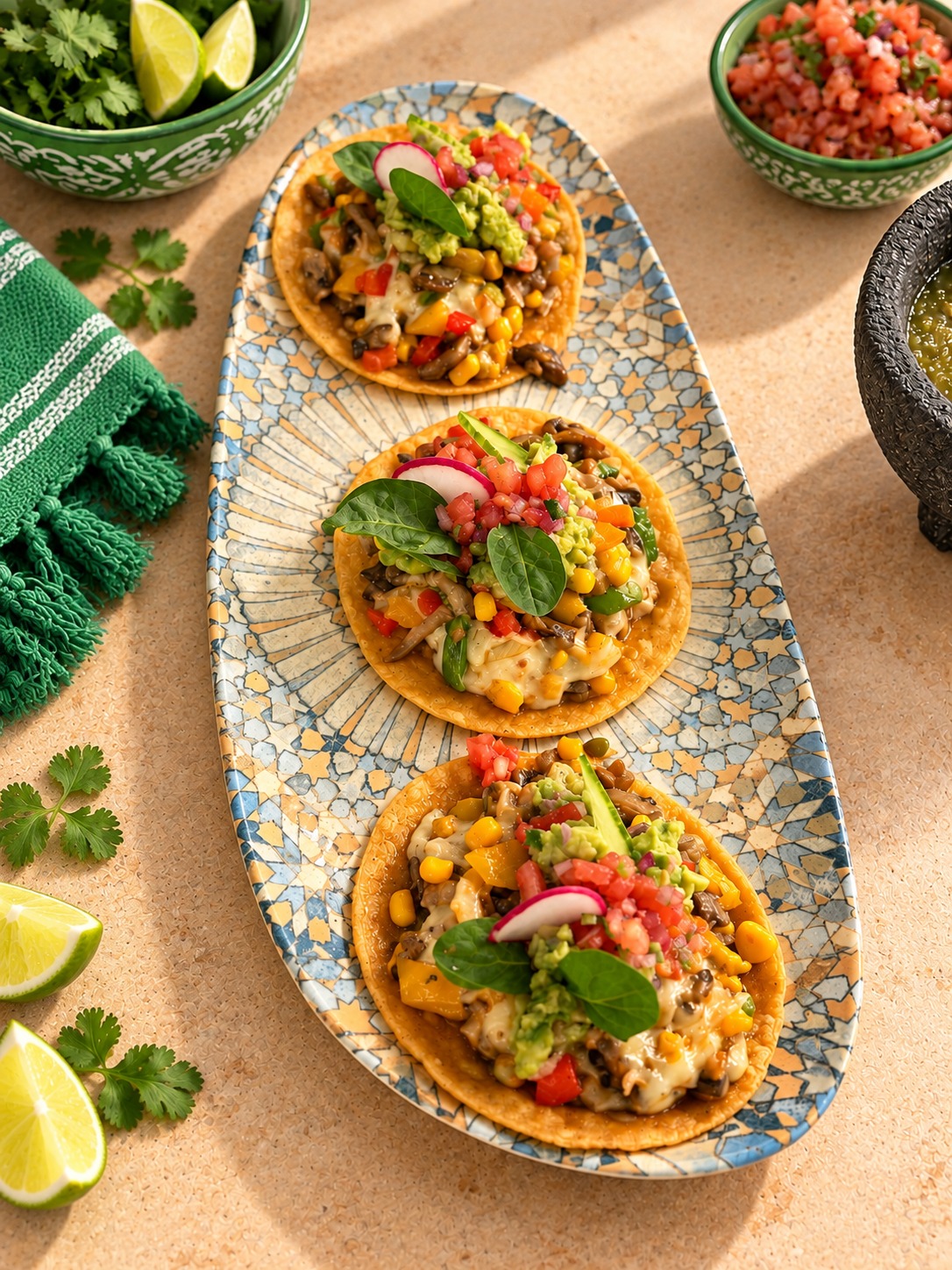 Tostadas con guacamole y pico de gallo